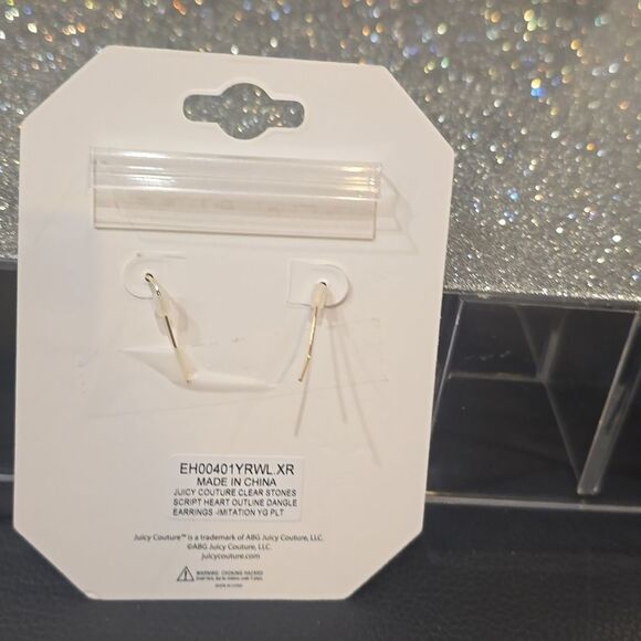 Juicy Couture Script Crystal Heart Drop Earrings - Picture 6 of 6